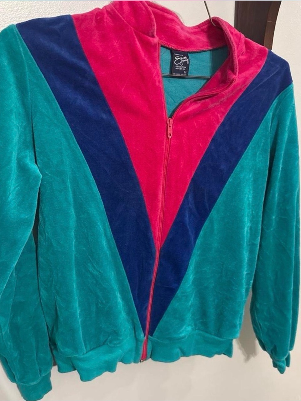 Jantzen Teal, Navy & Fuchsia Velour Zip Teddy Jacket